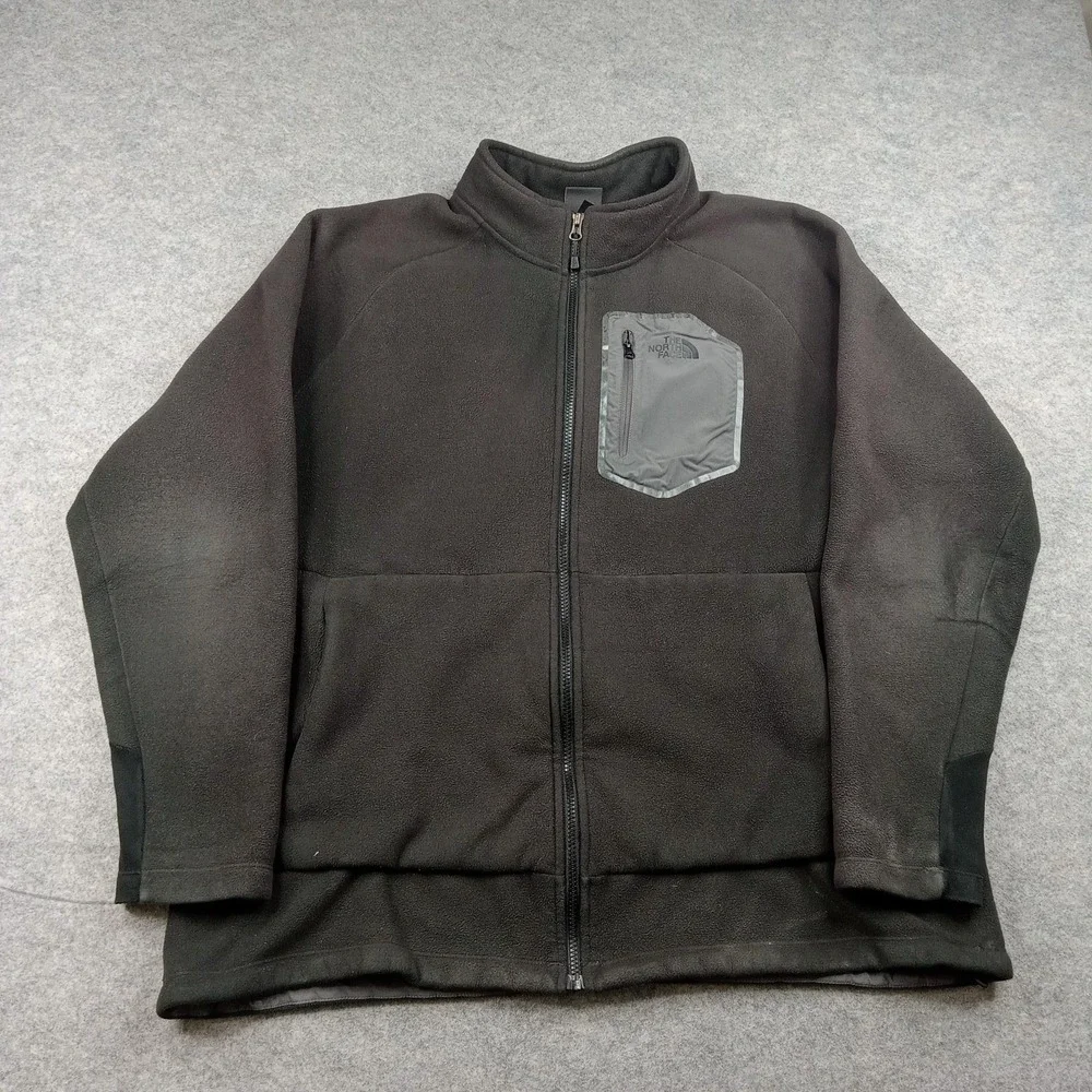 North Face Jacket Mens XL Black Fleece Full Zip Chest Pocket Outdoor Hiking‎